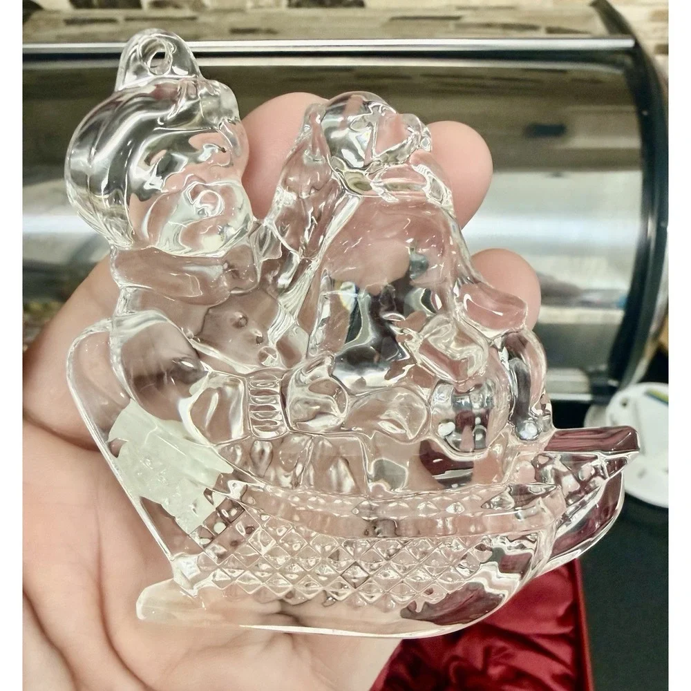 WATERFORD Crystal 2013 Christmas Wonders Boy on Sled with Puppy Ornament NIB